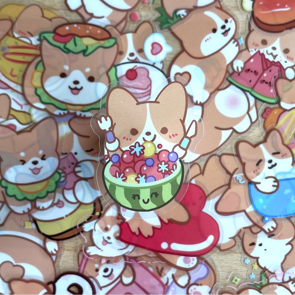 Pack of 50 Cute Corgi Dogs Transparent Stickers